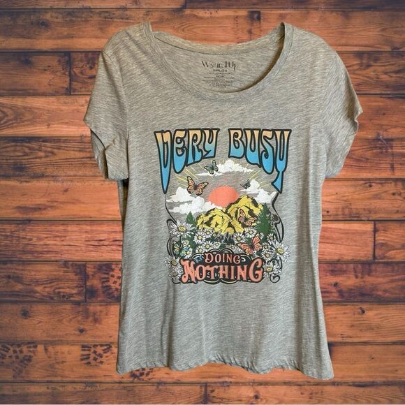 5 for $25🔥Wound Up "Very Busy Doing Nothing" Grey T-Shirt Juniors XXXL (21) - Picture 1 of 4